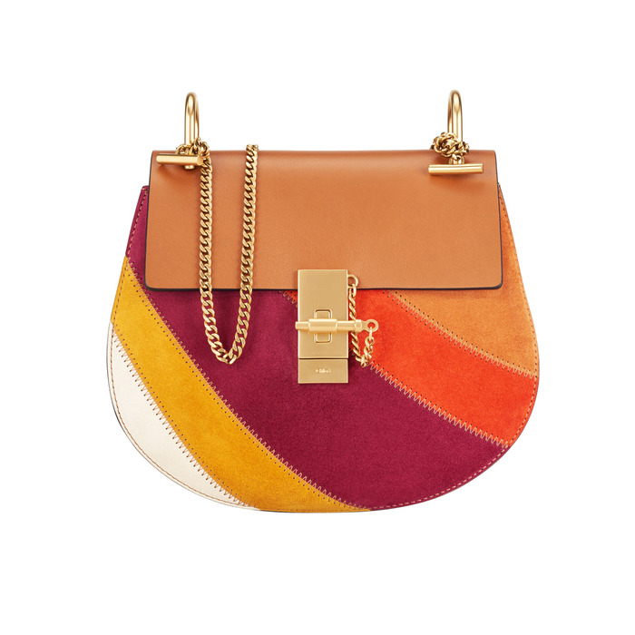 CHLOÉ Drew 彩虹拼接麂皮與平滑小牛皮鍊帶肩背包,70,400元。